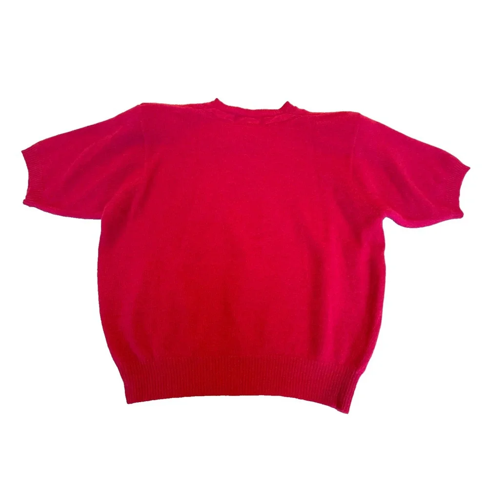 Petite Sophisticate Women's Wool/Angora Rabbit Hair Fuzzy Short Sleeve‎ Pink S - Picture 2 of 5